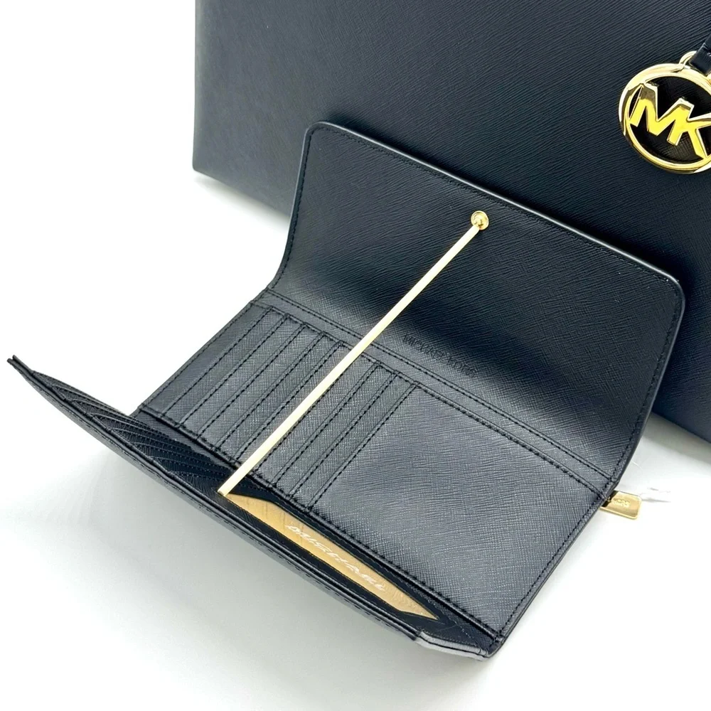 Michael Kors Sheila Large Logo Tote Bag & Matching Trifold Wallet Black/Gold